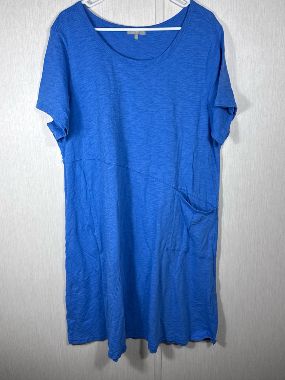 Habitat Blue Cotton Short Sleeve Dress Size 1X Pocket Lagenlook Resortwear